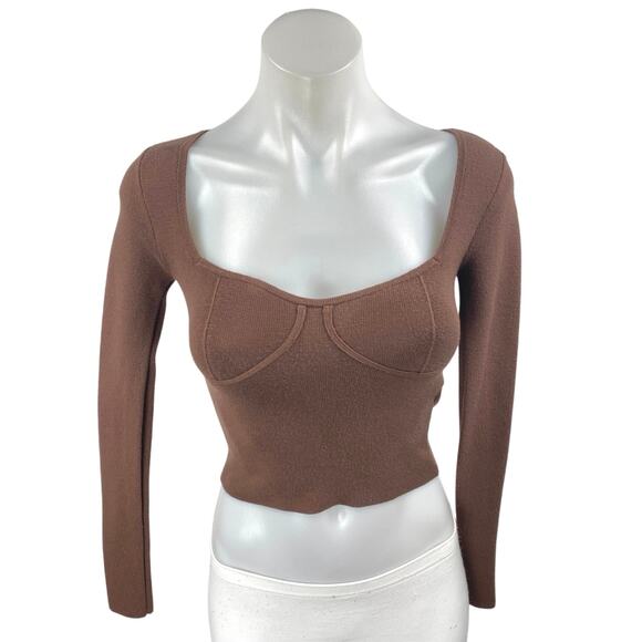 Abercrombie & Fitch Brown Long Sleeve Corset Bustier Sculpt Crop Top Size XXS - Picture 1 of 4